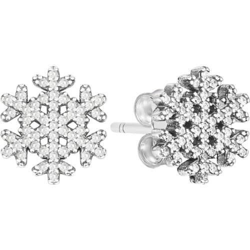 Authentic 925 Sterling Silver Earring with Clear CZ Snowflake Stud Earrings For Women Fine Jewelry Sterling-Silver-Jewelry