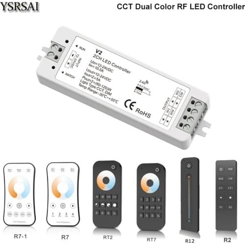 Warm White/Cold White Dual Color LED Strip 4-Zone CCT Controller DC12V 24V 10A 2.4G RF Touch Wireless Remote for Dual Color LED