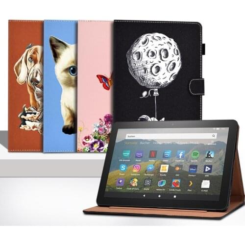 10.1'' Tablet Cases for Amazon Fire HD 10 HD10 Plus Shell PU Leather Protective Cover Fire HD 10 2021 Capa Cute Case Funda Kids