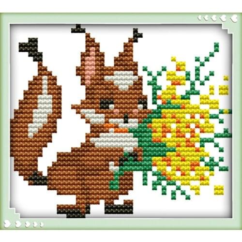 Flowering animals Squirrel/Chicken Cross Stitch Kits Printed patterns canvas Small Embroidery Needlework set Cute DIY Home Decor