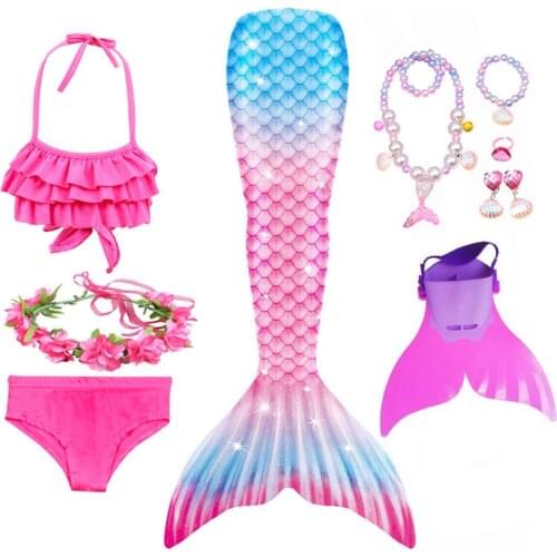 Mermaid Tail Swimsuit for Girls with Monofin Kids Mermaid Costume Cosplay Swimwear Birthday Gift Bikini Red Rainbow Clothes