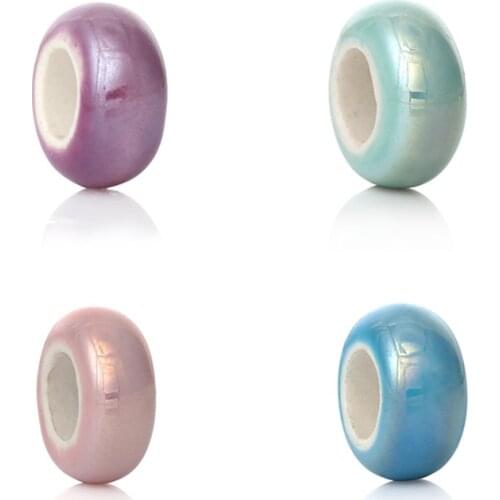 DoreenBeads 10 PCs New DIY Ceramics Beads 9 Colors Beads Round Blue AB Color for Jewelry Making 13x6mm Hole:Approx 6mm-6.2mm