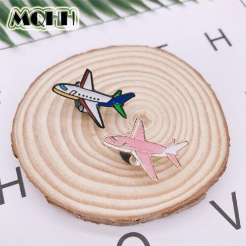 Creative Cartoon Vehicle Car Airplane Aircraft Enamel Brooch Blue Pink Alloy Badge Denim Clothes Bag Cute Jewelry Gift For Kid