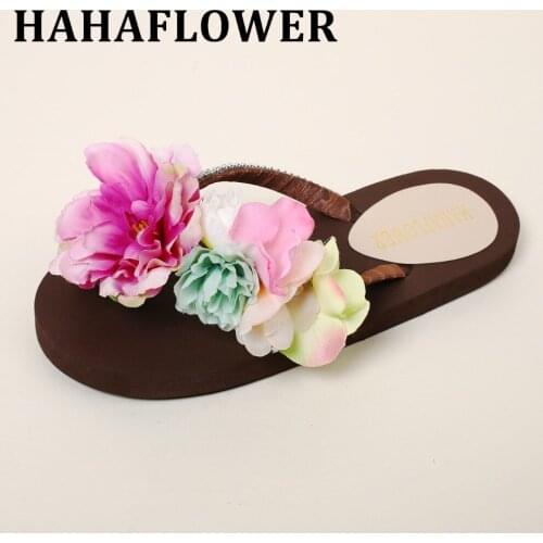HAHAFLOWER NEW Fashion Summer beach vacation flowers sandals sandals Flat fashion non-slip slippers with free shipping A37