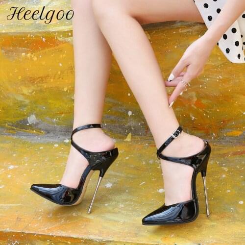 Heelgoo 16cm High Ultra High Metal Heel Women Patent Cross Strap D'Orsay Stiletto Pumps Sexy Ladies Club Party Slinback Shoes