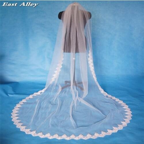 Hot Sell Wholesale 1 Tier Lace Edge 118" Cathedral Train Bridal Wedding Veil with Comb