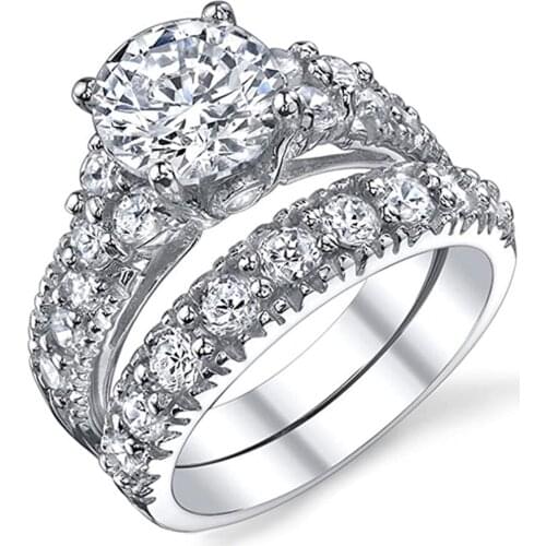 Huitan Luxury Women Engagement Wedding Jewelry Rings 2Pcs/Set Dazzling Crystal Zirconia Elegant Female Accessories Romantic Ring