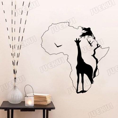 Africa Map With Animals Giraffe Wall Stickers for Kids Room Background Art Poster Vinyl Wall Decals Living Room Home Decor TA454