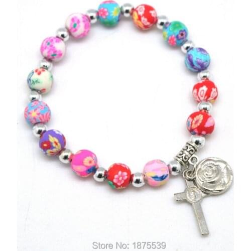 2017 Best Selling Rosary Bracelet with 8 mm Mixed Color Polymer Clay Bead