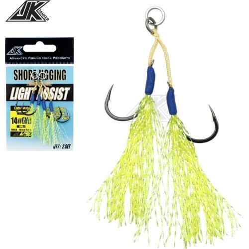 JK 5PACKS Miniature Fishing Fixture Double Pair Barb Auxiliary Hook 8 Strand Kevlar Wire Fixture Auxiliary Hook for Jigs