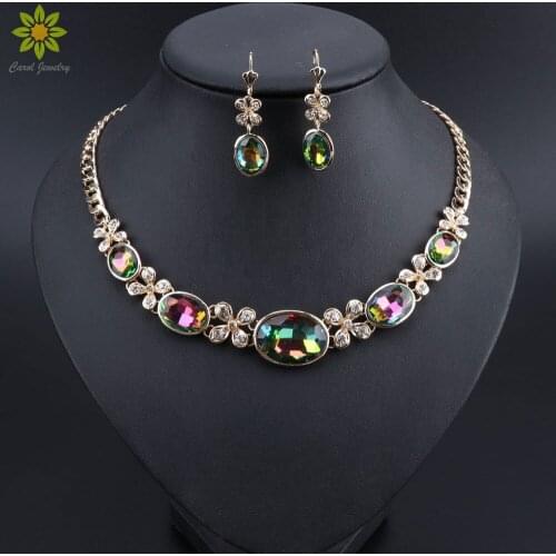 Gold Color Crystal Bridal Jewelry Sets Wedding Jewelry Necklace Earrings Sets African Beads Jewelry Sets Christmas Gift