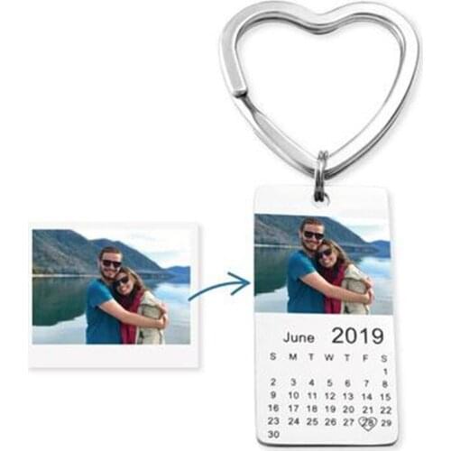 2020 New Stainless Steel Custom Photo Calendar KeyChain Engravable ID Dog Tag Charm Pendant Key Chain