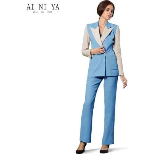 New Arrival Womens Pants Suits Fashion Splicing Women Suits Office Lady Slim Blazer Pants Two-Piece Set Suits Female