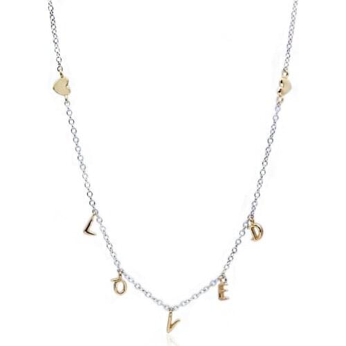 Original 925 Sterling Silver Pan Necklace Shine Loved Script Collier Necklace For Women Wedding Gift Europe Diy Jewelry