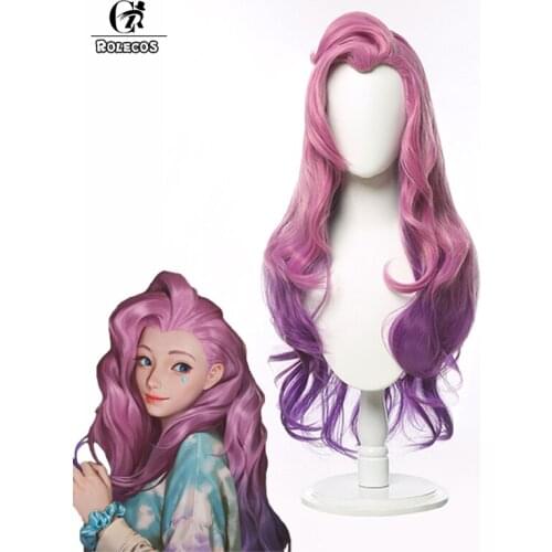 ROLECOS LoL Seraphine Cosplay Wig KDA Cosplay Game LOL KDA Seraphine Wigs Pink Mixed Purple 80CM Long Hair Women Headwear