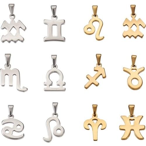 24pcs Stainless Steel Twelve Constellation Zodiac Sign Pendants for DIY Bracelets Necklaces Jewelry Making