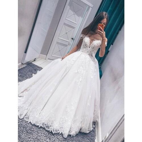 Luxury Ball Gown Wedding Dress for Bride Lace Appliques Off Shoulder Wedding Bridal Gowns Long Robe De Soirée De Mariage