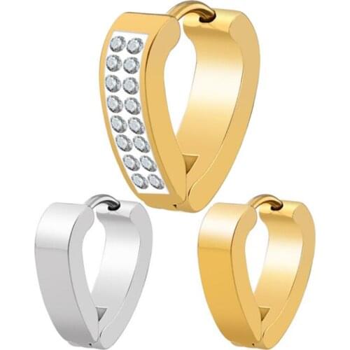 2 Piece Punk Stainless Steel Hoop Earring Love Ear Studs Women Men Crystal Heart Huggie Earring Body Piercing Jewelry