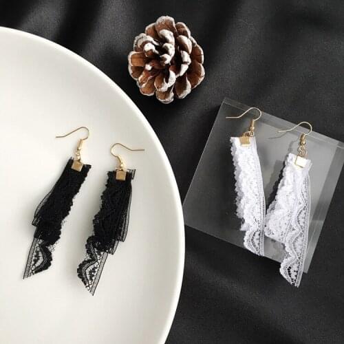 Retro Punk 2020 New Fashion Earrings personality Sweet Lace Multi-layer Hollow Ribbon Lady Earrings Wholesale Sales