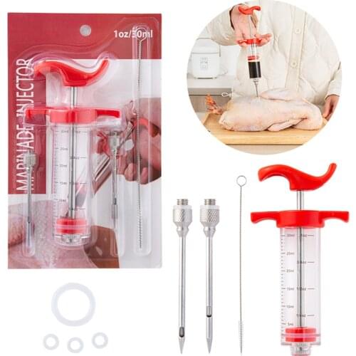 Food Seasoning Syringe Stainless Steel Needle BBQ Turkey Meat Syringe Marinade Injector Cooking Camping Accessories