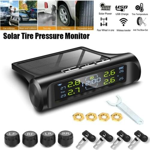 Solar power Tire Pressure Alarm 4PCS sensors Tire pressure monitoring system Temperature sensor Tpms sensor Auto Security alarm