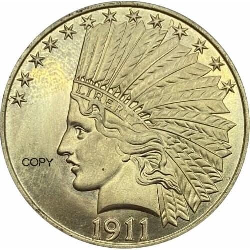 United States Of America 10 Dollars 1911 D S Liberty Indian Head Eagle with motto IN GOD WE TRUST Gold Brass Metal Copy Coins