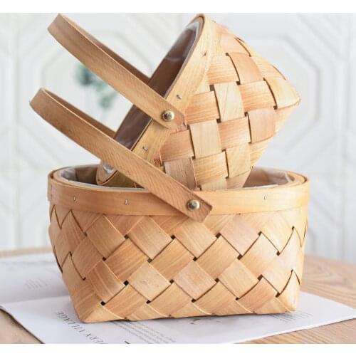 Up Bamboo Basket Weaving Rural Furnishing Articles Arranging Flowers Potted Flower Pot Straw Basket In The Living Room