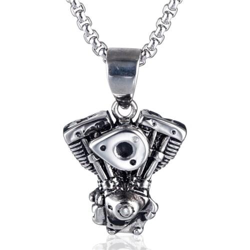 Vintage Motorcycle Engine Pendant Necklace Men Hiphop Street Culture Titanium Stainless Steel Necklace Fashion Trendy Jewelry