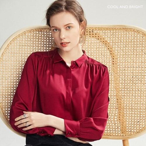 High Quality 100% Silk Blouse Women Shirt Elegant Style Solid 4 Colors Turn-down Neck Long Sleeves Casual Tops New Fashion