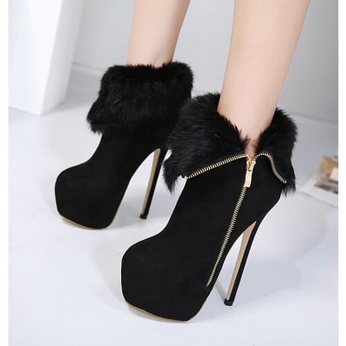 Winter autumn boots sexy high heels shoes fashion ankle boot fur women platform pumps women heels botas rojas mujer LJA26-1