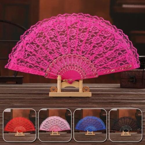 Ladies Folding Lace Hand Fan Chinese Style Dance Fans Wedding Decor For Home Decoration Ornament Dance Accessories Photo Prop