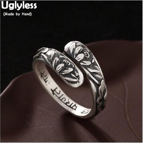 Uglyless 100% Real Solid 999 Full Silver Handmade Flower Finger Rings for Women Ethnic Thai Silver Floral Open Ring Fine Jewelry