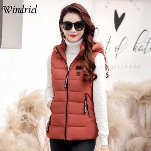 Winter Vest Women Hooded Sleeveless Jacket Coat Female Solid Short Waistcoat Thick Warm Cotton Vest Hooded Can Removed Windriel