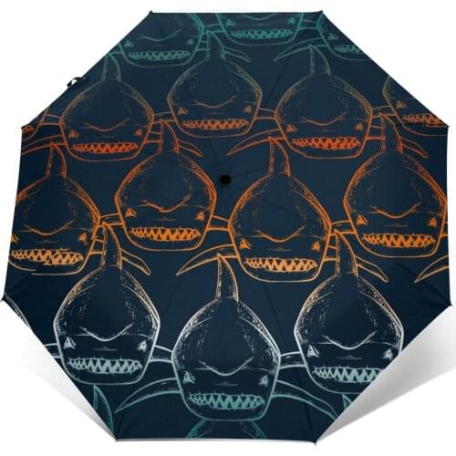 Wind Resistant Folding Automatic Umbrella Women Auto Abstract Shark Sea Predator Windproof Umbrellas Rain For Men Parasol