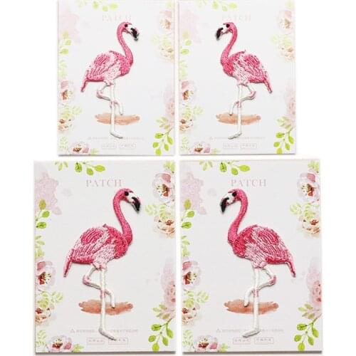 1Pcs Flamingo Symmetrical Cloth Patches Sew on Iron on Embroidery Stickers DIY Patch Clothing Appliqued Badges