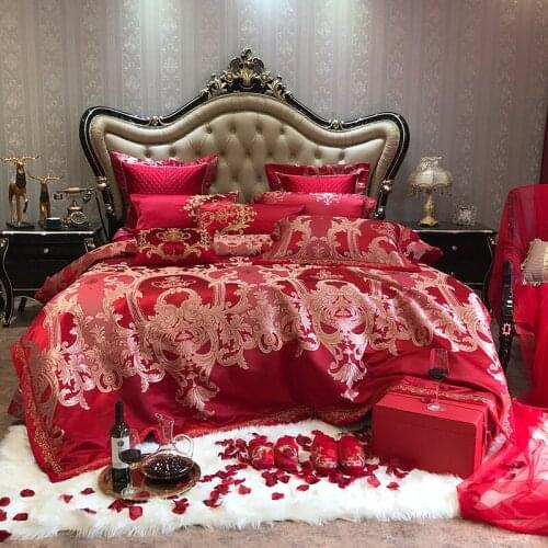 Luxury European High Precision Satin Jacquard Long Staple Cotton Wedding Bedding Set Quit Cover Sheet Pillowcase King Queen 4PCS