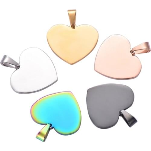 5pcs wholesale Stainless Steel 25X30mm Heart Dog Tag Pendant Necklace Dog ID Tags Jewelry Accessories Pet ID Tag Charm 5 Colors