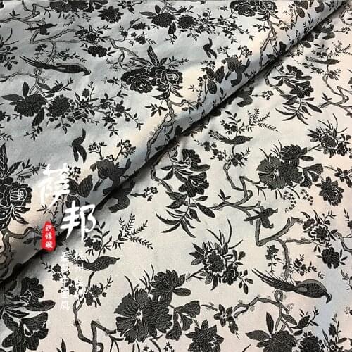 50cm*75cm/Piece,bBird Flower Fragrance Jacquard Silk Cloth,Clothing,Cheongsam,Table Flag,Curtain,Pillow,DIY Manual Material