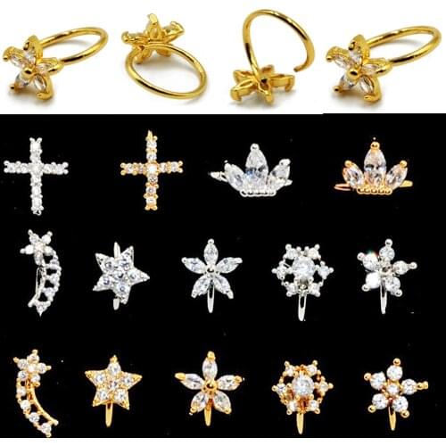 7PC Mixed Design Brass Handable Easy Open Crown,Cross,Flower Bendable Piercing Ear Tragus Cartilage Earring Nose Hoops Ring