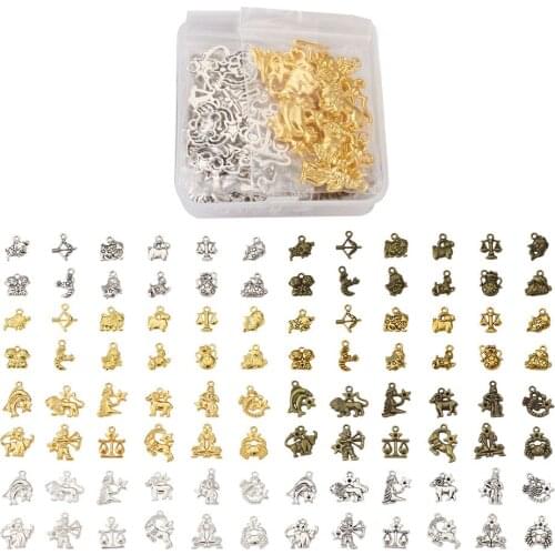 96pcs/box 12 Constellations Alloy Pendants For Bracelet Necklace Earring Jewelry Making DIY Decor Accessories Mixed Color
