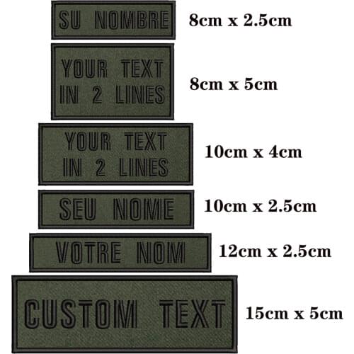 Army green background 10X4cm Embroidery Custom Name Text Patch Stripes badge Iron On Or Sew On Or Velcro Backing Patches