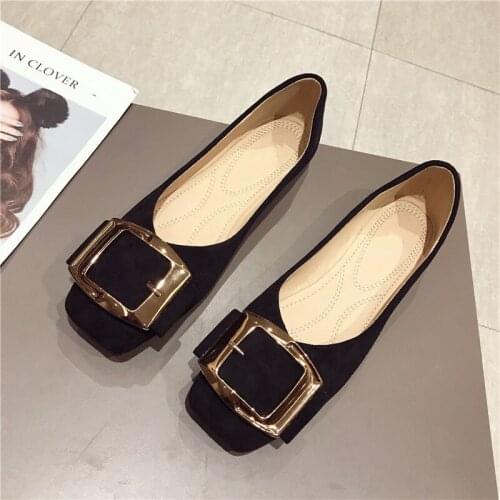 2021 Fashion Shoes Women Spring Autumn Flats Faux Suede Soft Slip-On Woman Ballet Single Shoes Buckle Ladies Females Footwear