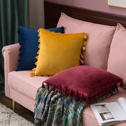 Ins Wind Velvet Tassels Cushion Cover 45x45cm Solid Colors Decorative Pillow Cover Home Decor Sofa Throw PillowCase