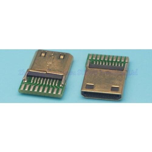 Free shipping 20pcs/lot HDMI male Jack 19pin Connector sockect C type19+1pin jack with PCB board Mini HDMI plug