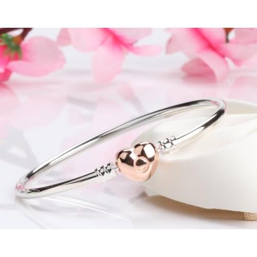Bewill Authentic 100% 925 Sterling Silver Heart Buckle Rose Gold Bracelet Heart Diy Versatile Bracelet Basic Bracelet