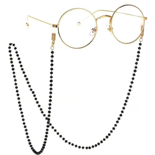 Women Men Glasses Chain Strap Acrylic Crystal Black Beads Eyeglass Necklace Metal Sunglasses Cord Lanyard