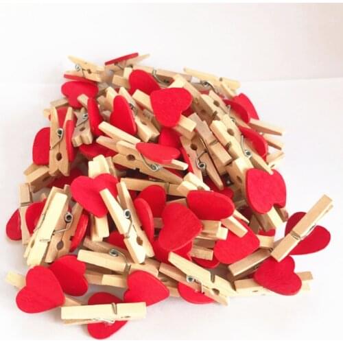 50Pcs/Lot Handicrafts Photos Papers Clothes Pegs Home Bachelorette Party Decorations Mini Romantic Loving Heart Shape Wood Clips