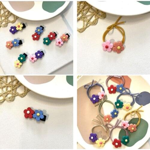 15pcs/lot Children New Hair Accessories Princess Candy Color Five-petal Flower Hairpin Hair Rope Bangs Clip Hairbands Headwear