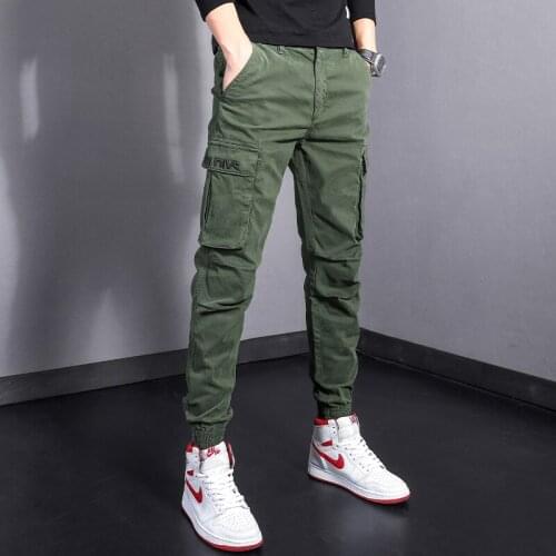 Newly Fashion Designer Men Jeans Army Green Casual Multi Pockets Cargo Pants Slim Fit Streetwear Hip Hop Joggers Men Overalls