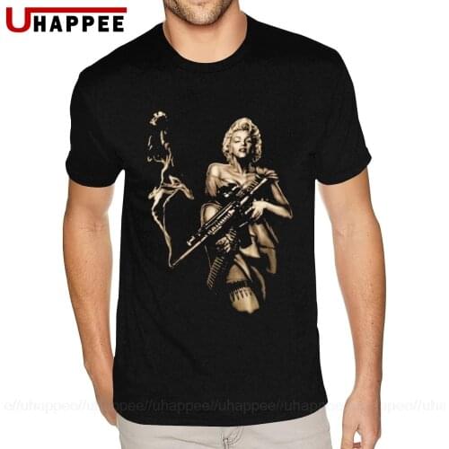 Marilyn Monroe Machine Gun Gangster 100% Cotton T Shirt for Men Simple Fashion Short Sleeves Funny Harajuku t shirt 90s Clothing